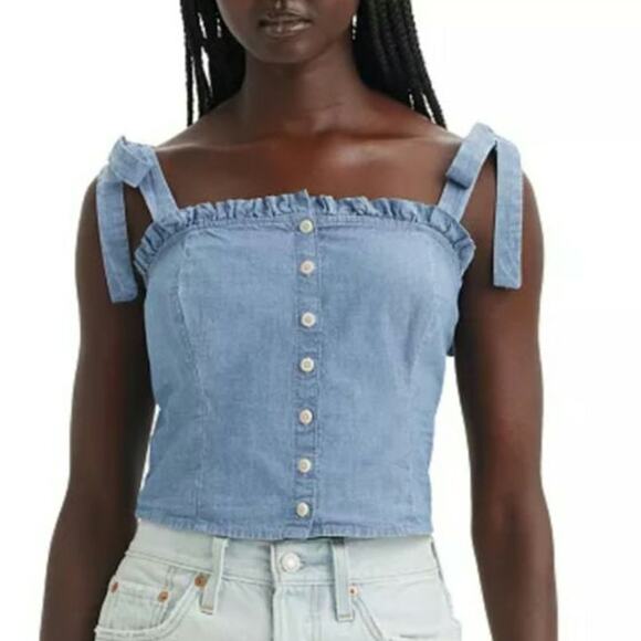 NWT Levi's Chambray Tie Strap Blouse Size Medium - Picture 1 of 4